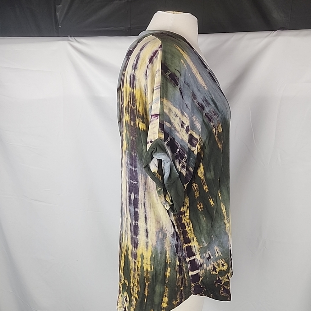 Coin 1804 Hooded Top Women Sz 1X Hand Tie Dye Kangaroo Pocket Boho Short Sleeve - Picture 7 of 11